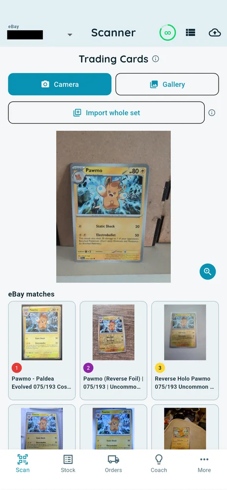 Trading Cards: a Pokémon card matched to eBay listings