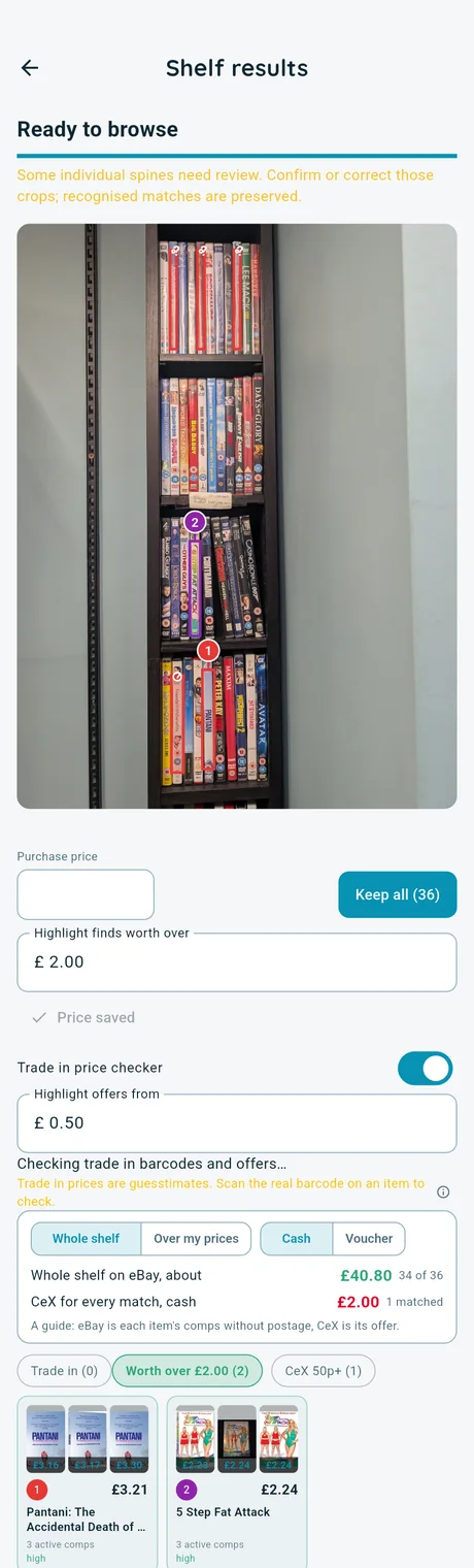 Shelf results: a DVD shelf, 36 found, with CeX cash offers